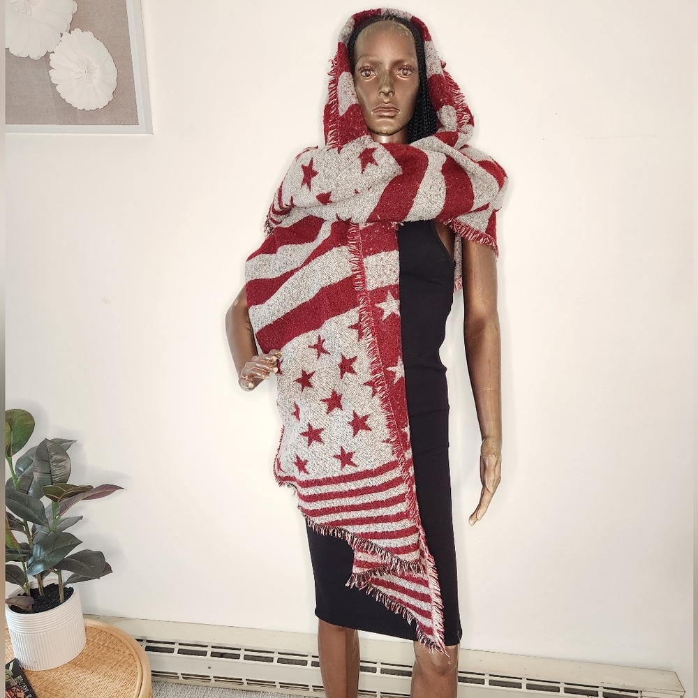 Collection Eighteen American Flag Fringe Knit Scarf Shawl Wrap - Picture 9 of 12